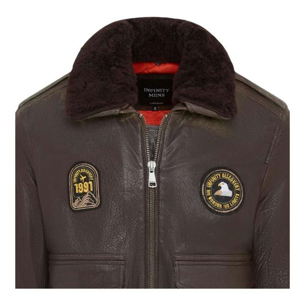 Infinity Leather Men's Leather Bomber Sheepskin Collar G-1 Aviator Jacket - Linear