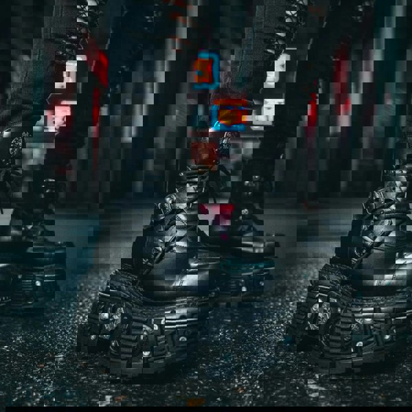 New Rock M-TANK007-S1 Black Leather Platform Ankle Boots