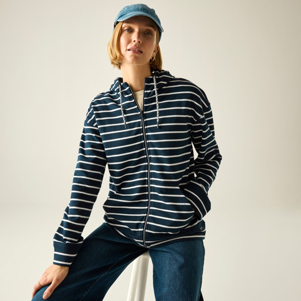 Regatta Womens Bayletta Striped Full Zip Hoodie - Navy/White