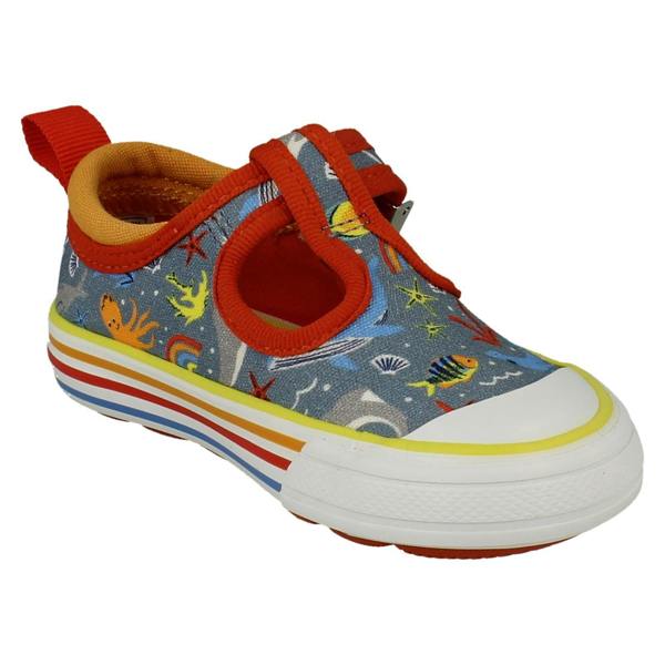 Clarks Boys Clarks Casual T-Bar Canvas Trainers Foxing Fish T
