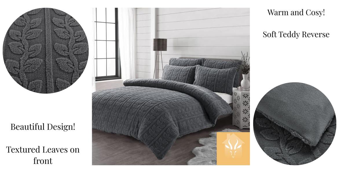 Leaves Teddy Grey Duvet Cover Set