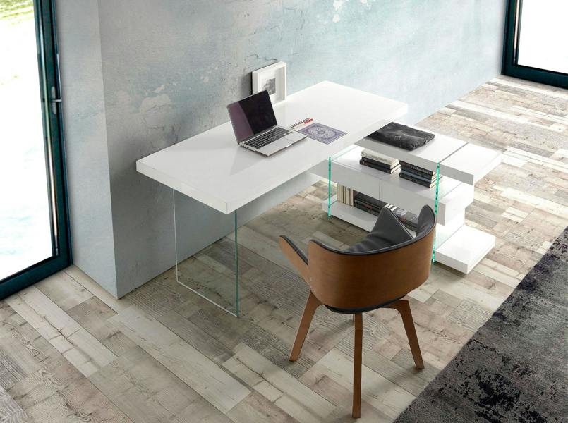 Angel Cerdá Tempered glass desk with wooden top 3002/3003