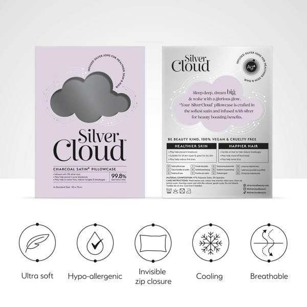 Silver Cloud Beauty Silver Cloud White & Charcoal Satin Pillowcase Twinpack