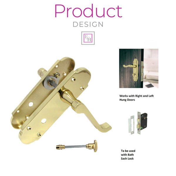EDH Door Hardware Brass Finish Epsom Victorian Scroll on Shaped Back Plate Lock Door Handle