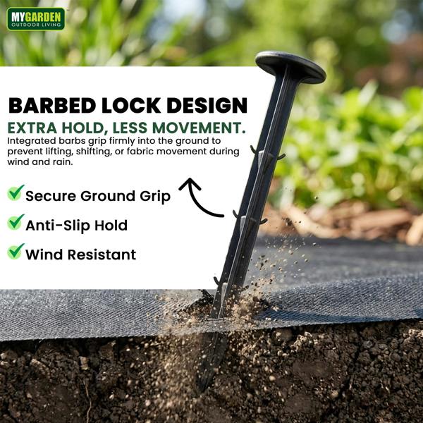 My Garden Outdoor Living My Garden Weed Membrane Pegs 100 Pack - 16cm Heavy Duty Plastic Ground Pegs for Weed Fabric, Netting & Grass