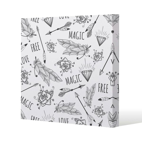 Benjamin Tate Design Tribal Feathers arrows and diamonds Slim Style Canvas Print  90x90cm , 15mm Slim Real wood.
