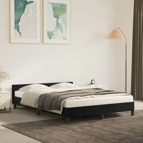 Berkfield Bed Frame with Headboard Black 180x200cm 6FT Super King Velvet