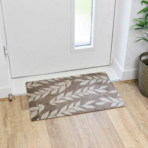 JVL Mega Mat Machine Washable Entrance Runner and Doormat Set, Brown Leaves