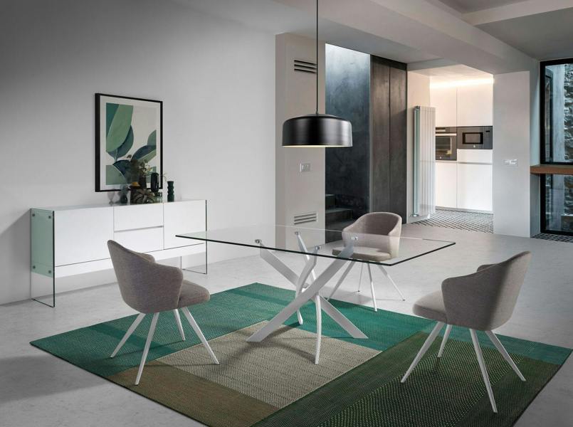 Angel Cerdá Rectangular tempered glass and white steel dining table 1138