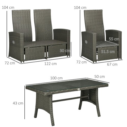 Wyld Haus Rayo Grey Rattan 4 Seater Outdoor Sofa Set With Glass Top Table