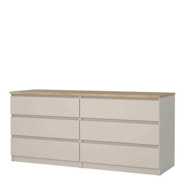 Wyld Haus Budapest Cream and Natural Oak Effect Wide Chest 6 Drawers