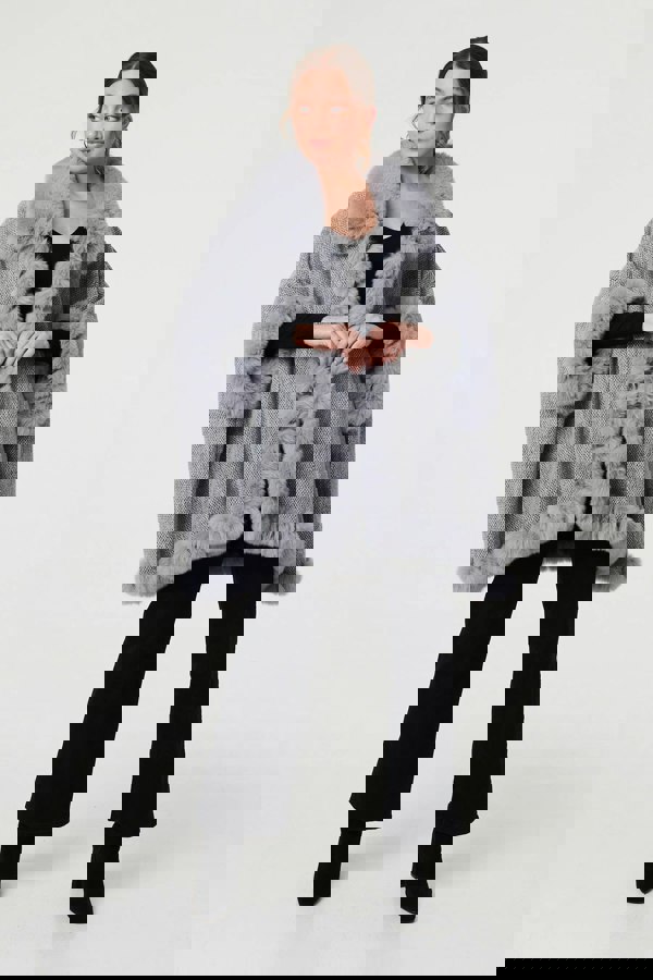 Grey | Faux Fur Lined Oversized Poncho