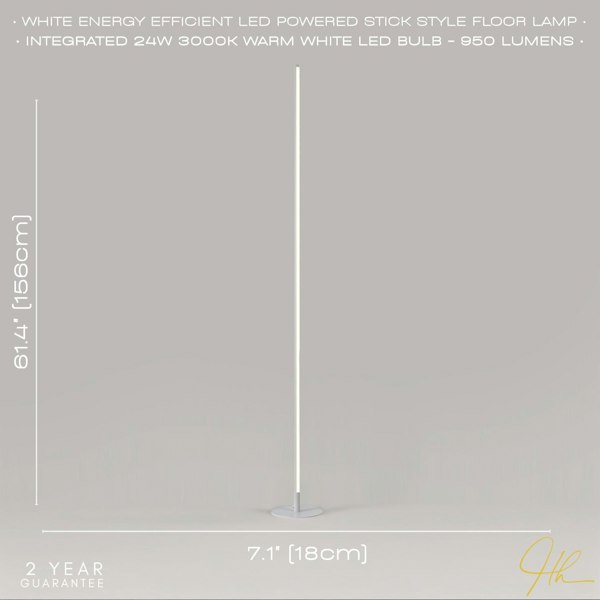 Modern Sleek Stick Style LED Standard Floor Lamp in Matte White with Foot Dimmer Image 5