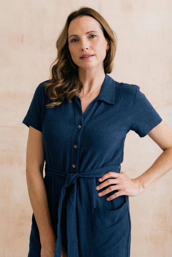 Lily & Me Josie Linen Blend Cropped Jumpsuit Navy