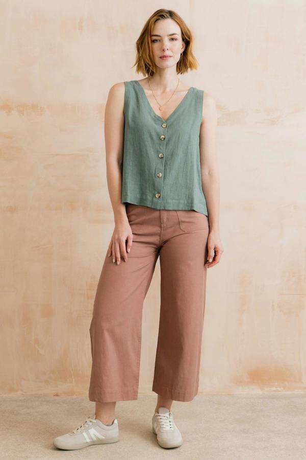 Lily & Me Allium Two Way Button Through Vest Laurel Green
