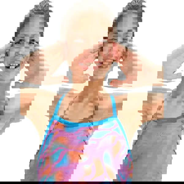 Speedo girls allover thinstrap muscleback swimsuit in purple orange tie-dye