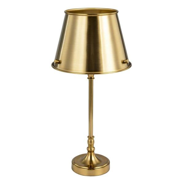Traditional and Timeless Aged Brass Table Lamp with Unique Metal Shade Image 1