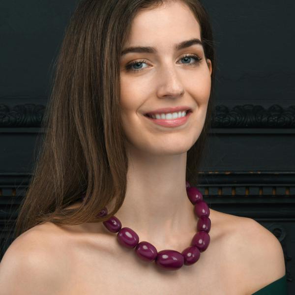 Zavana 20 inch Long Purple Oval Beads Statement Necklace for Women