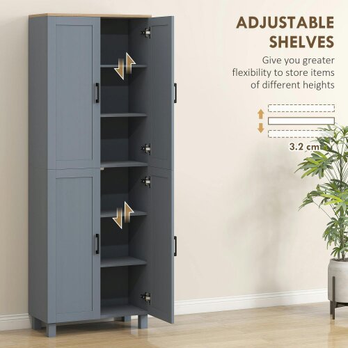 Wyld Haus Parare 171cm Wooden Grey Wood Effect 4 Door Freestanding Kitchen Pantry Cabinet