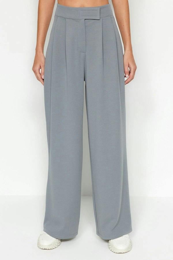 WOVCOR High Waist Pleated Wide Leg Trousers with Velcro Closure