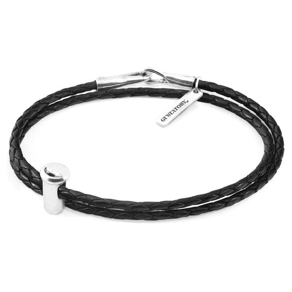 Anchor & Crew Midnight Black GUSTATORY Coffee Takeout Cup Silver and Braided Leather Bracelet