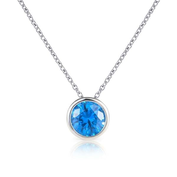 namana 925 Sterling Silver Light Blue Solitaire Bezel Set Pendant Necklace for Women