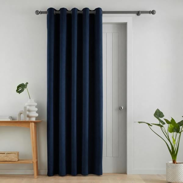 Catherine Lansfield Super Thermal Blackout Matt Velour Eyelet Door Panel Navy Blue