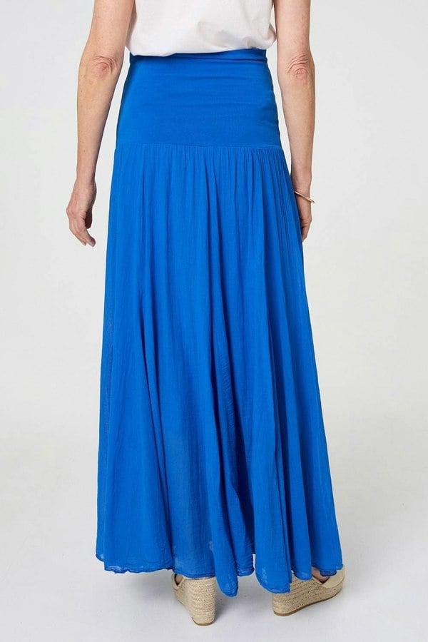 Blue | Stretchy High Waist A-Line Maxi Skirt
