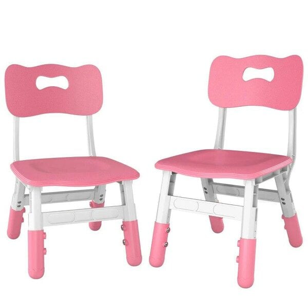 2 PCS Kids Desk Chairs, 3 Level Height Adjustable Children's Chairs with Backrest for 1.5-8 Years, Max Load 50KG, Pink