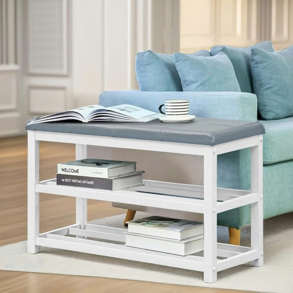 Rafaelo Mobilia Wooden 2 Tier Shoe Rack Bench Grey