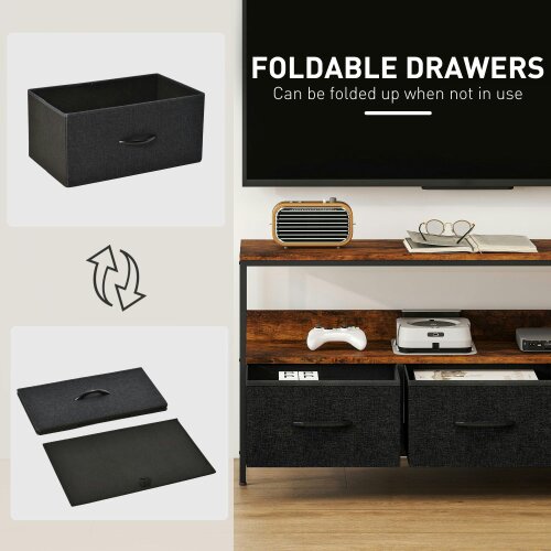 Wyld Haus Avasoro 120cm Rustic Brown TV Storage Unit With 3 Fold Down Fabric Drawers