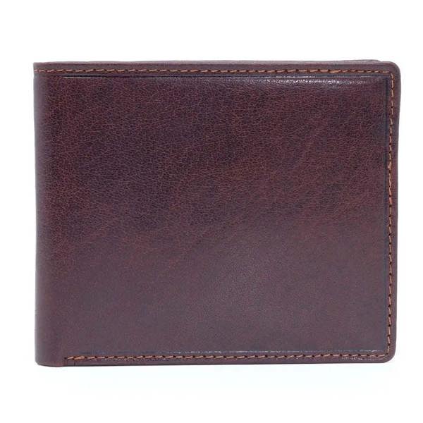 mens rfid leather bifold wallet brown front view