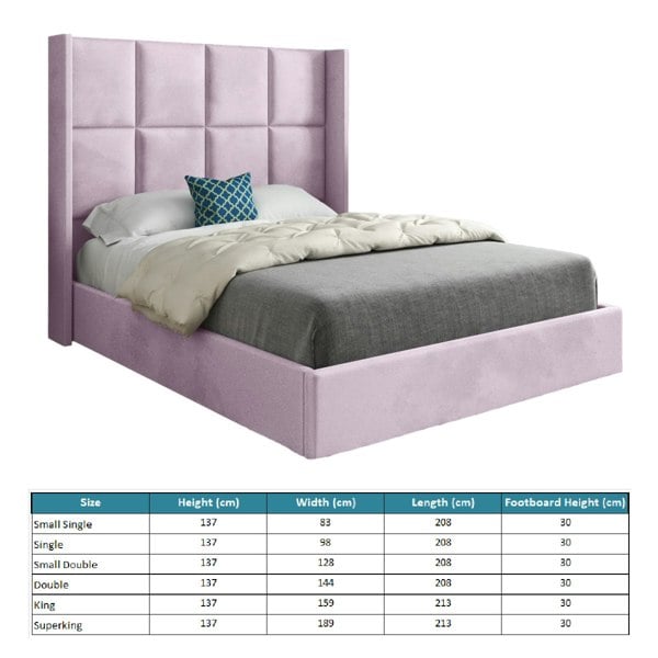 Casa Magna Quanta Straight Winged Upholstered Soft Velvet Bed Frame - Pink