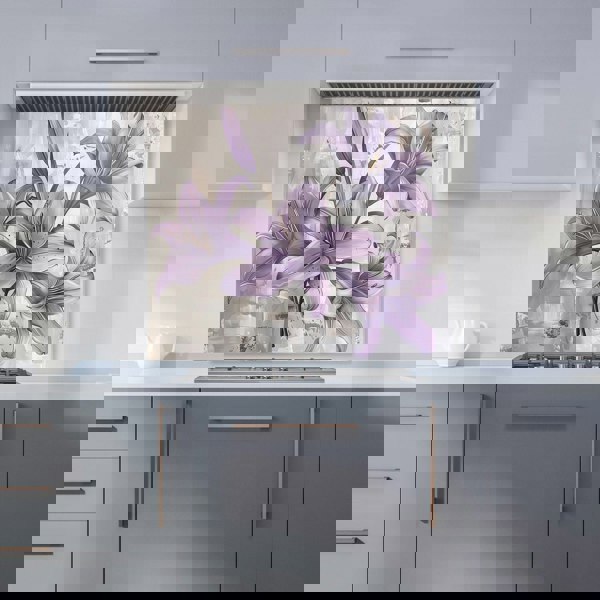 Warren Reed - Designer Purple Lilies In Bloom Kitchen Splashback