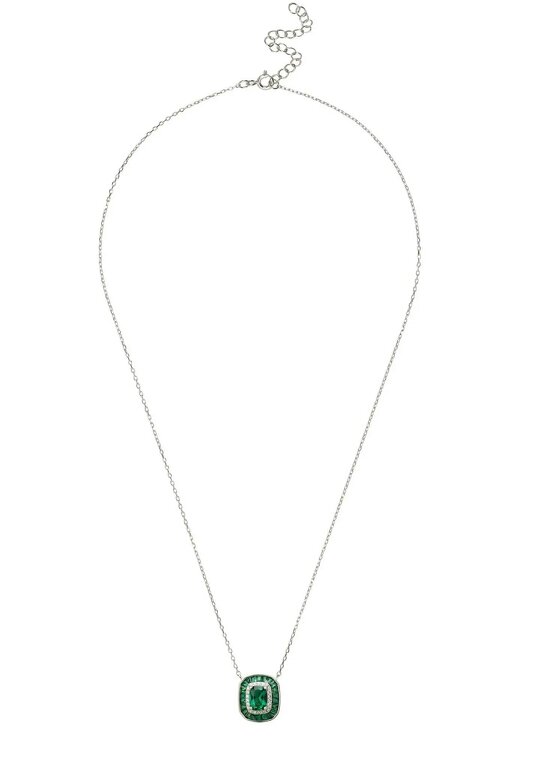 Latelita Great Gatsby Pendant Necklace Emerald Silver