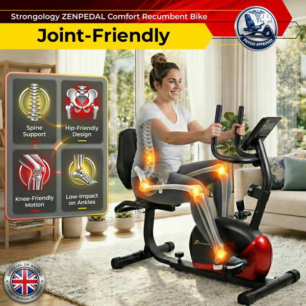 Strongology ZENPEDAL Recumbent Exercise Bike for Home, Magnetic Resistance Bike with 8 Levels, LCD Monitor with Heart Rate