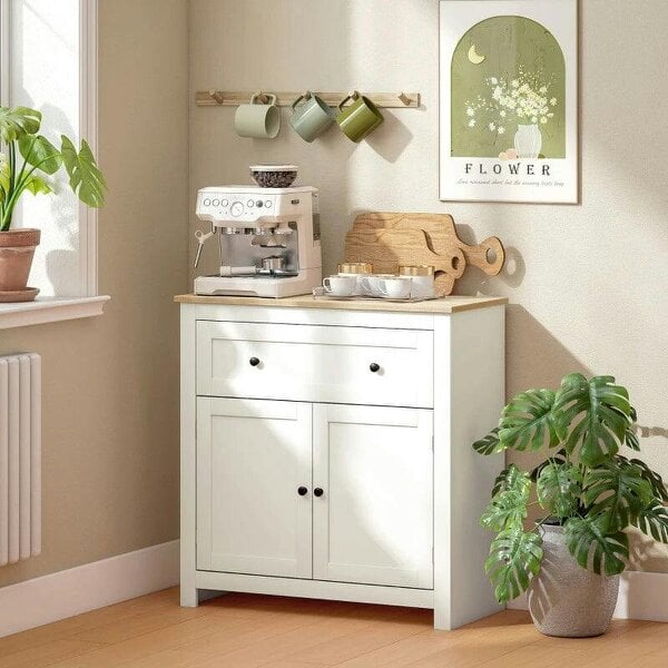 Sideboard Storage Cabinet, Modern Kitchen Cupboard with Adjustable Shelf, Drawer and Double Doors, Cream White - Cream