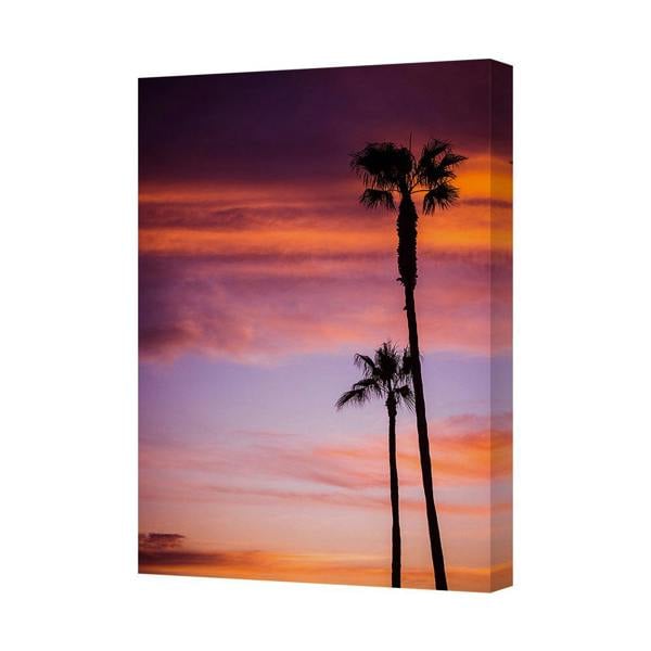Benjamin Tate Design Palm Tree Sunset Canvas Art Print With Purple Orange Sky