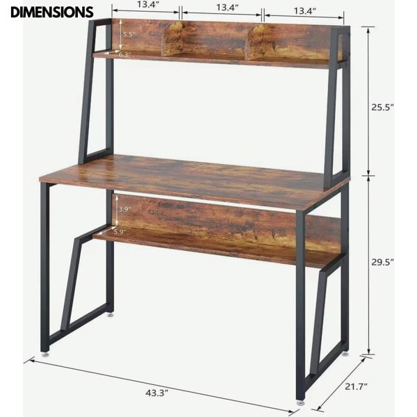 Rafaelo Mobilia 3 Tier Industrial Writing Desk Rustic Brown