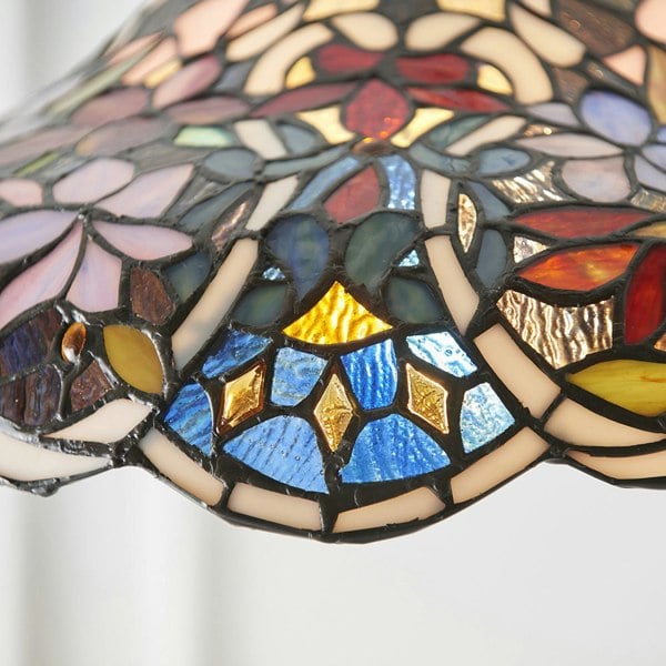 Floral Tiffany Glass Design Ceiling Pendant Light - Dark Bronze Effect Fitting