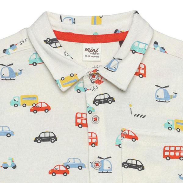 Mini Cuddles Baby Boys All-Over Vehicle Printed Shirt, Multicolour
