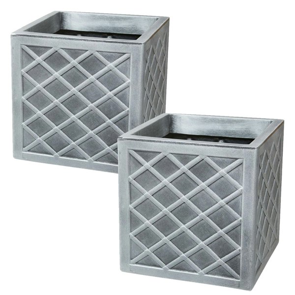 1 x Small Square 32cm Pewter Lazio Garden Flower Plant Box
