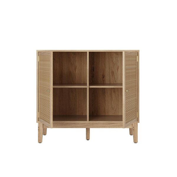 Wyld Haus Waterford Oak Wood and Rattan Small Sideboard 2 Doors