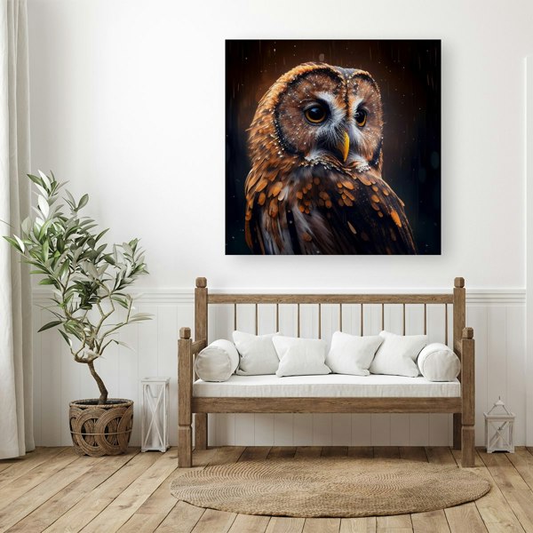 Warren Reed Tawny Owl Face Splash Art Dark Background Canvas