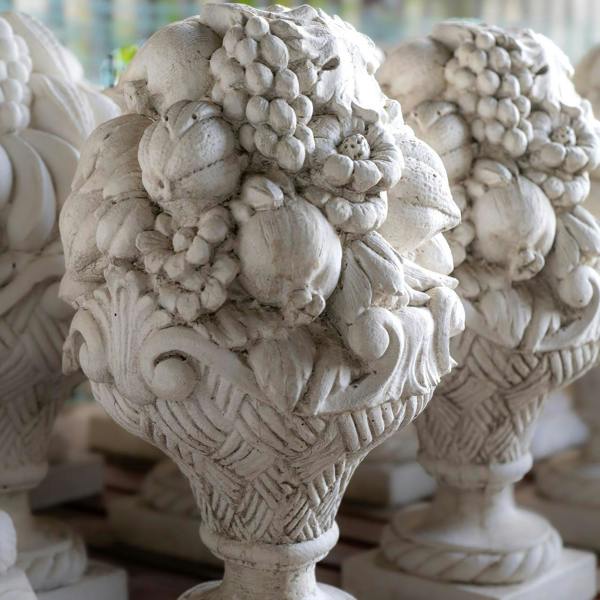PAIR Giant Vase of Fruit Design Ornaments or Pillar Tops Very Heavy and Detailed