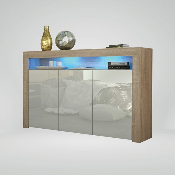 Mex Furniture 155cm Sideboard TV Stand Cupboard Cabinet - White High Gloss Doors & Free LED