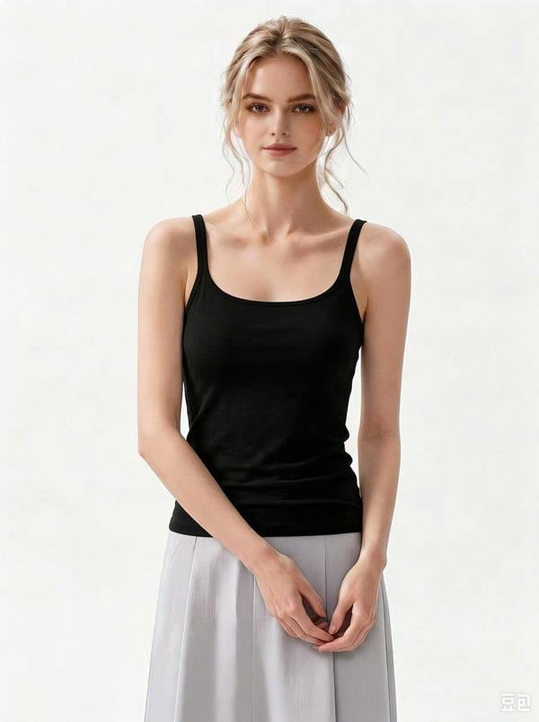 Anniou Silk Square Neck Camisole - Black