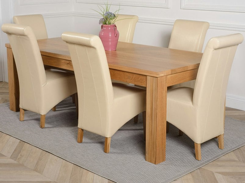 That's Furniture Dakota Extra Large Oak Dining Table with Montana Leather Chairs