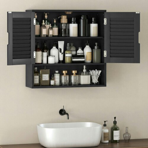 Wyld Haus Neco Wall Mounted Bathroom Storage Cabinet With Adjustable Shelves Black 60 x 20 x 60cm