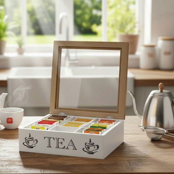 Maison des Cadeaux Two-Tone 9-Compartment Tea Box